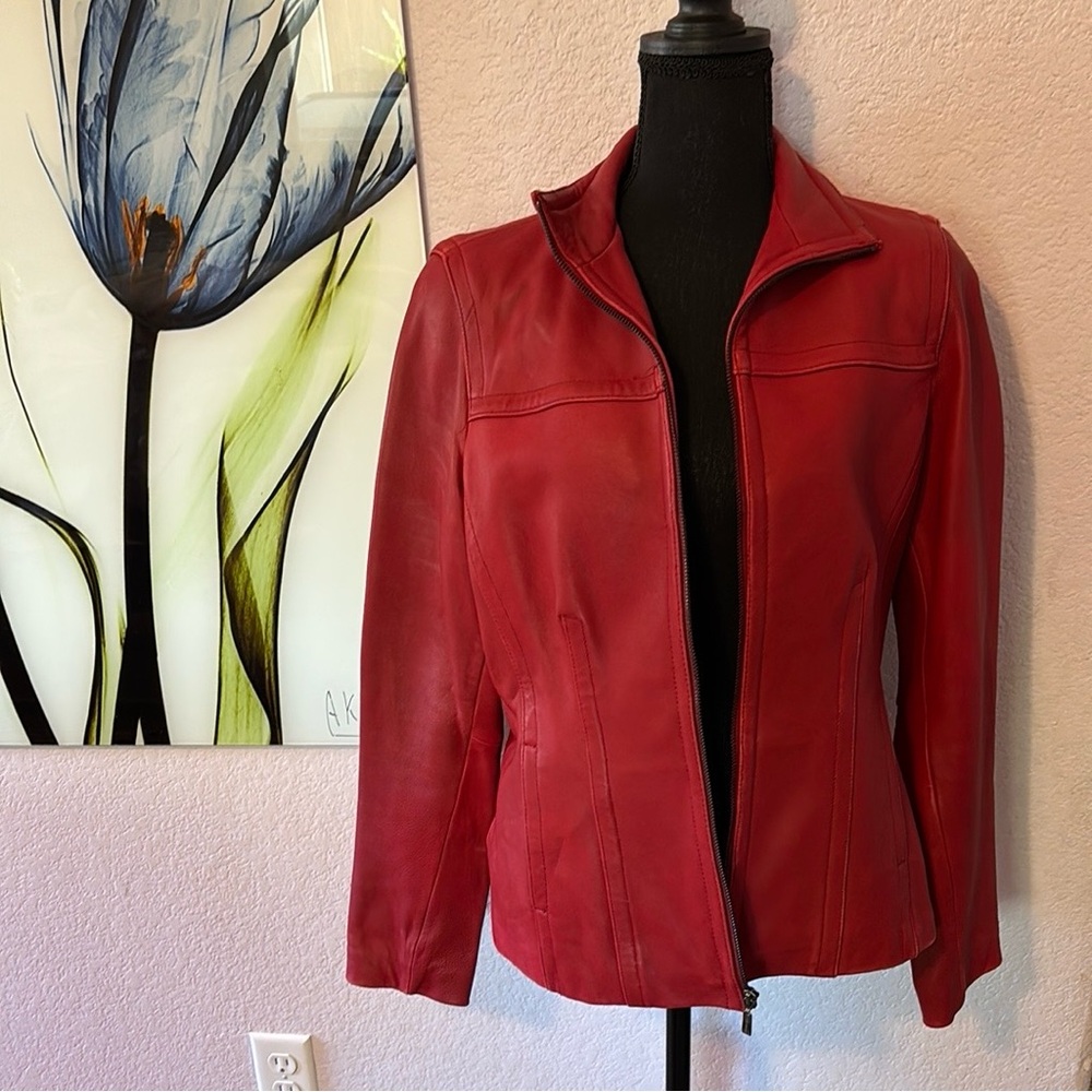 Jones New York women’s red leather jacket size medium